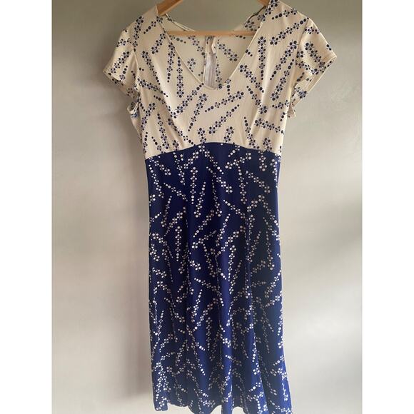 VTG 1960s Handmade Womens SMALL White/Blue Sleeveless A-Line DRESS Poly - Picture 2 of 16